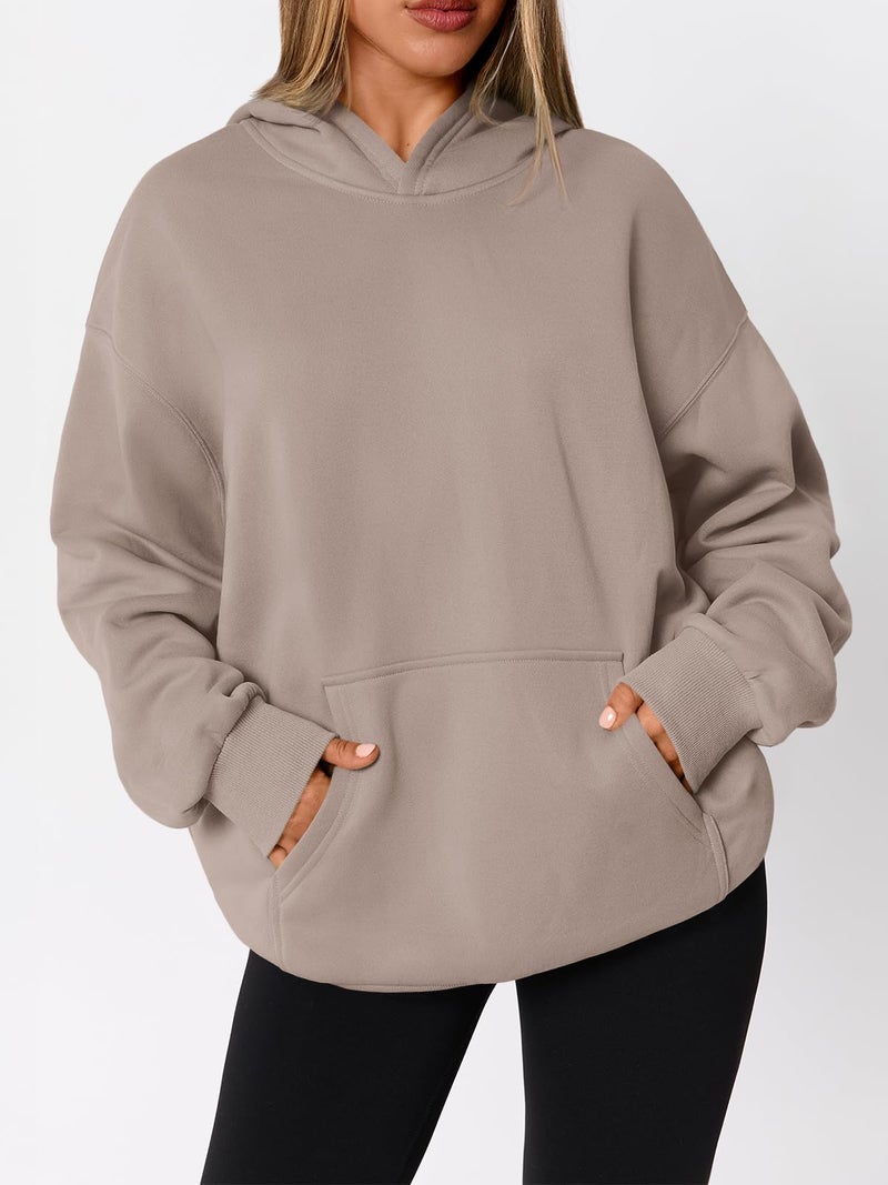 WYNNQUE Hoodies for Women Oversized Sweatshirts Fall Fashion Outfits 2026 Casual Sweaters Tops Fleece Plus Size Workout Comfy Winter Clothes CoffeeGrey XL - Image 3