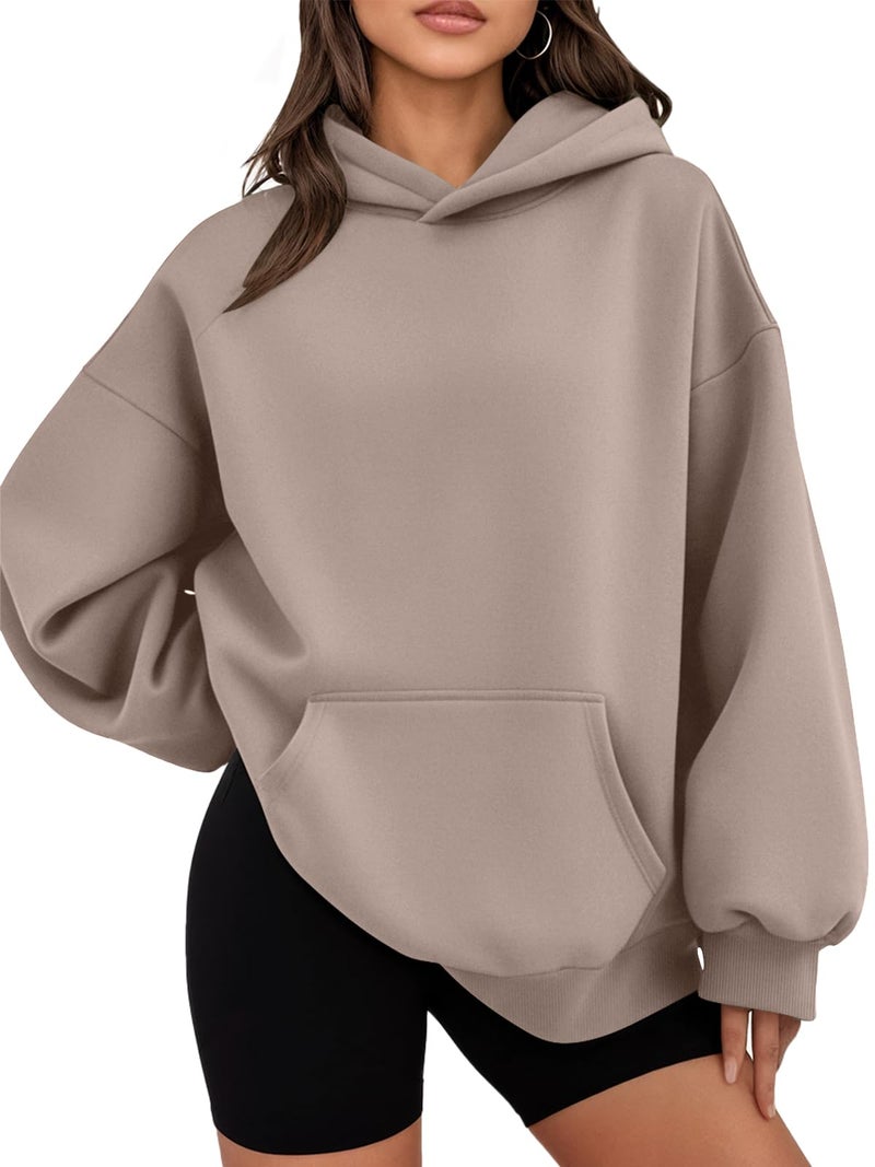 WYNNQUE Hoodies for Women Oversized Sweatshirts Fall Fashion Outfits 2026 Casual Sweaters Tops Fleece Plus Size Workout Comfy Winter Clothes CoffeeGrey XL - Image 1