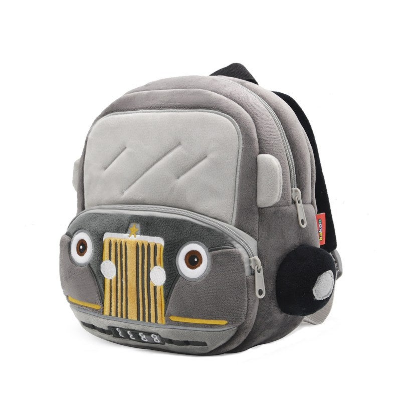 Plush Kids Backpack, Medium Vintage Car Vehicle Design, Soft Lightweight School Bag for Toddlers and Preschool Kids - Image 1