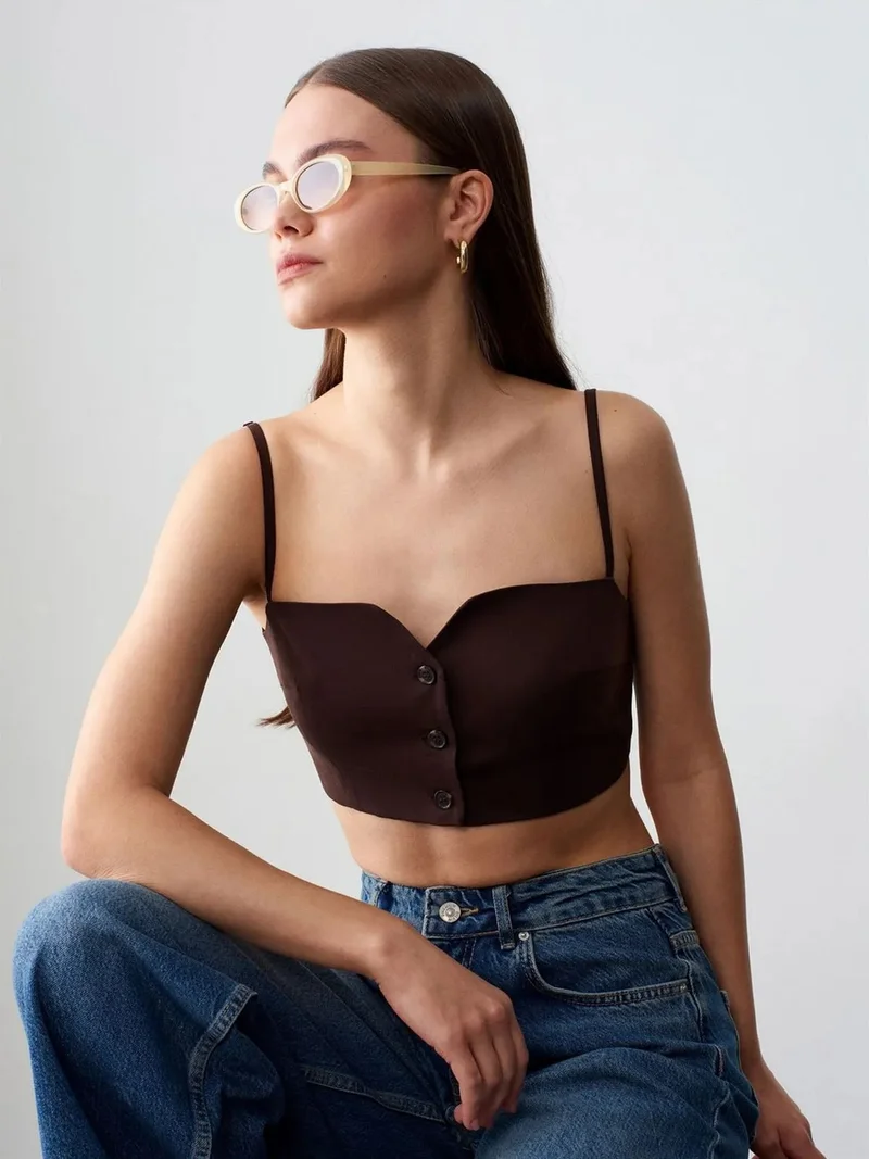 Dilvin Dilvin Women’s Cropped Fitted Tencel Waistcoat