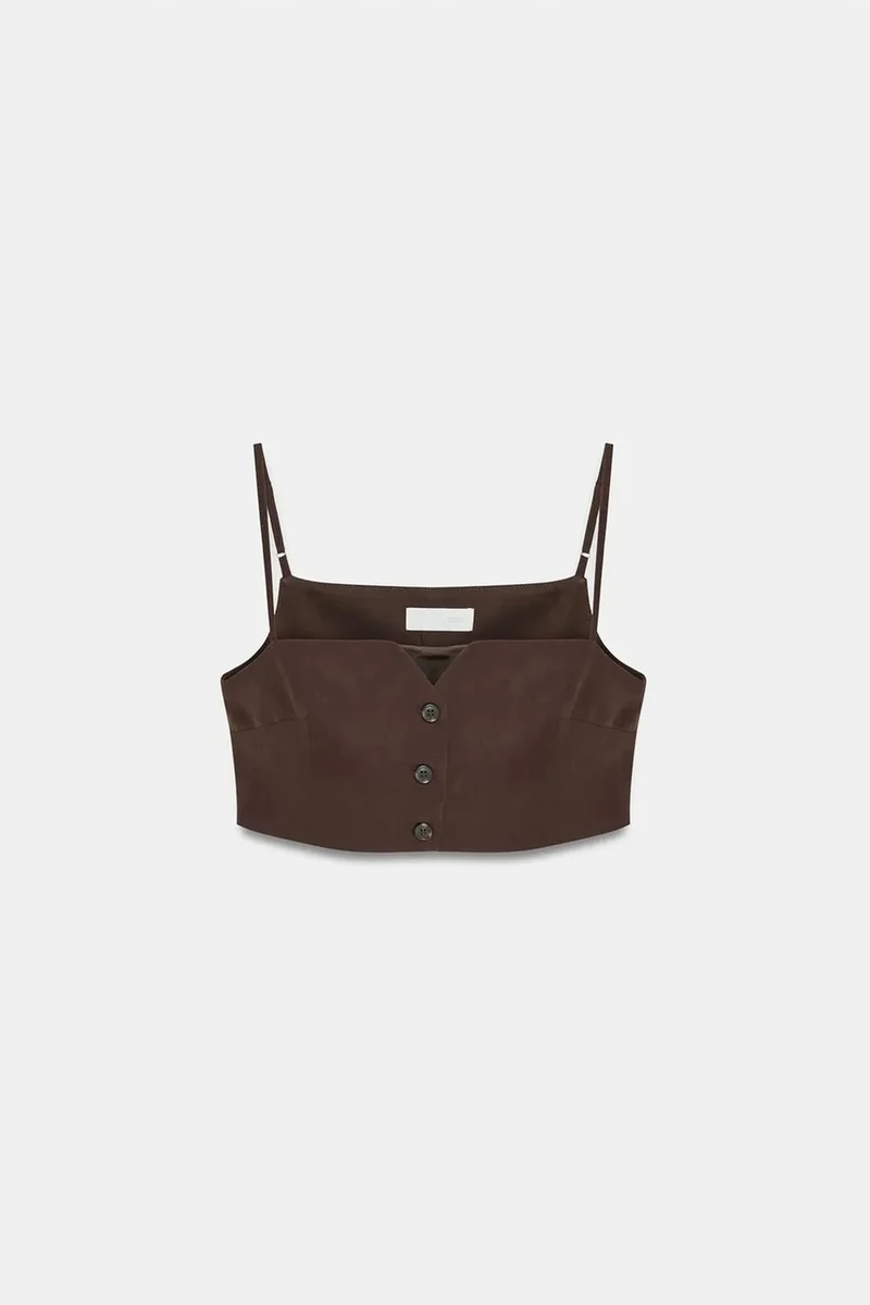 Dilvin Dark Mocha Brown DILVIN Women’s Cropped Fitted Tencel Waistcoat for Women | Best Price UAE