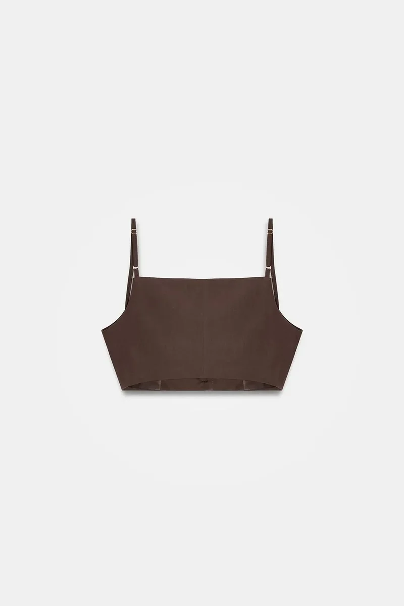Dilvin Dark Mocha Brown DILVIN Women’s Cropped Fitted Tencel Waistcoat for Women | Best Price UAE