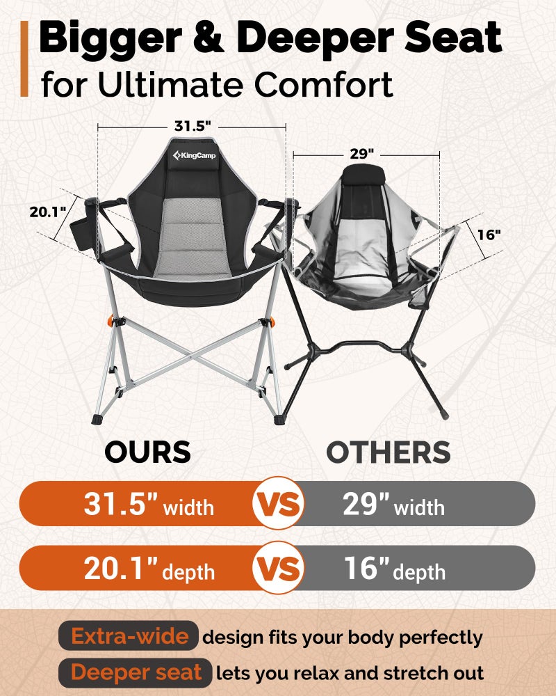 KingCamp Hammock Camping Chair, Swinging Portable Folding Camp Chairs for Adults Max 400lbs Heavy Duty Foldable Oversized Rocker with Aluminum Alloy Frame Cup Holder for Outdoor Beach Patio Sport - Image 4