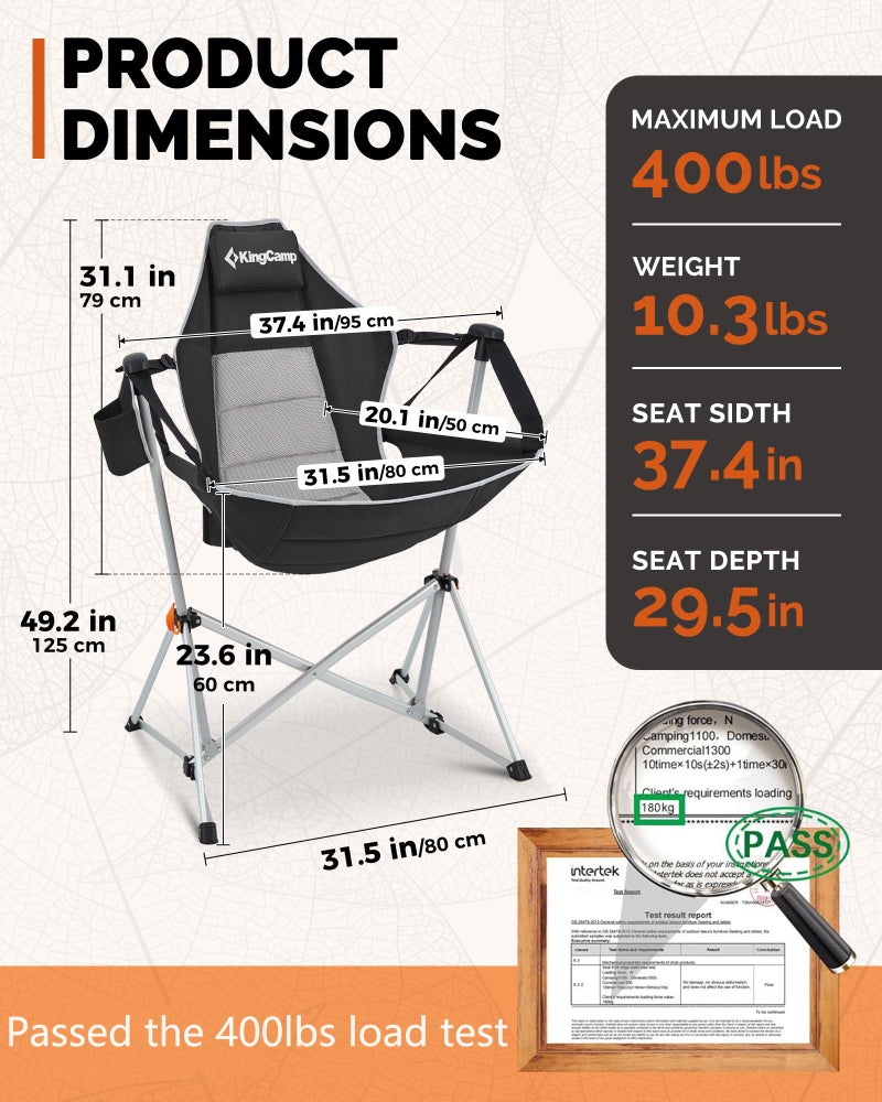 KingCamp Hammock Camping Chair, Swinging Portable Folding Camp Chairs for Adults Max 400lbs Heavy Duty Foldable Oversized Rocker with Aluminum Alloy Frame Cup Holder for Outdoor Beach Patio Sport - Image 2