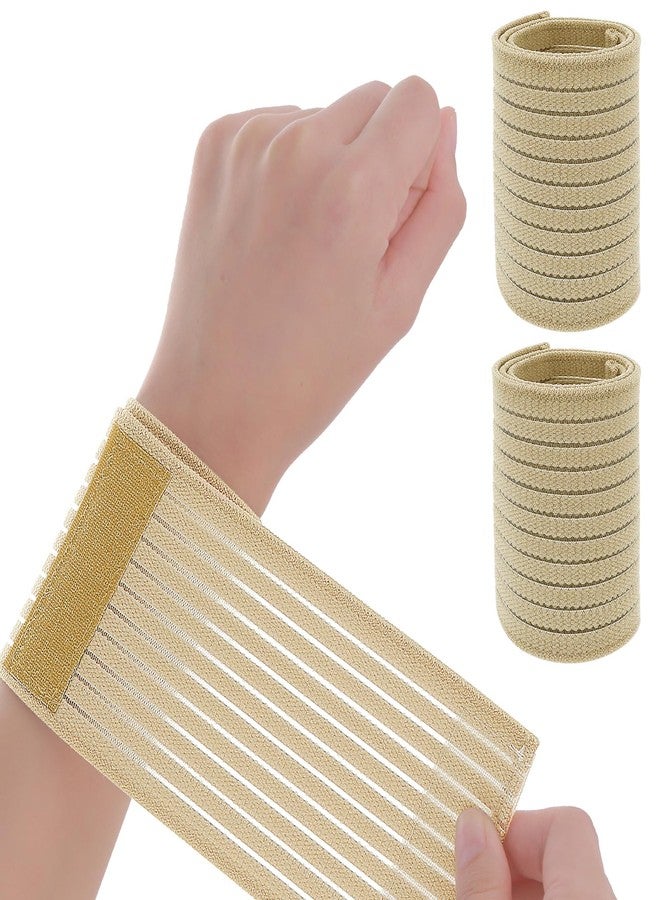 WY LIGHTING LEVEL 2 PCS Elastic Wrist Support Band Wrap Breathable Wrist Brace Adjustable Wrist Straps Support Relieves Wrist Pain Arthritis Tendonitis Sports Use for Men and Women Right & Left (Nude) - Image 1
