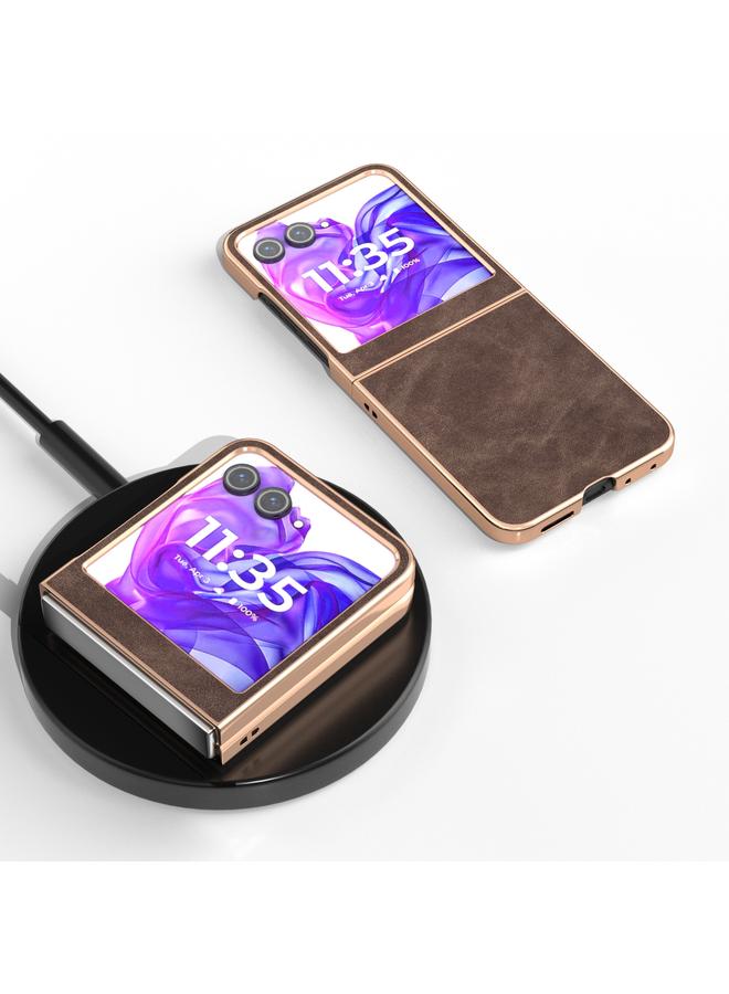 اس-توب جراب لهاتف Motorola Razr 50 بإطار مطلي بالكهرباء مصنوع من جلد البولي يوريثان مع تغطية كاملة - Image 2