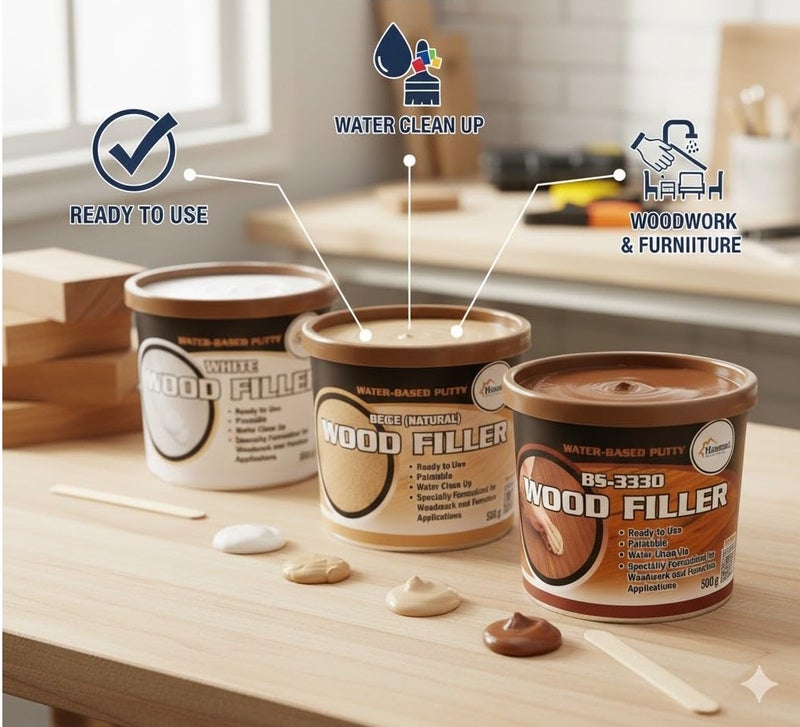 Bossil BS-3330 Wood Filler - Water-Based Putty, 500g (Brown Color) - Image 2