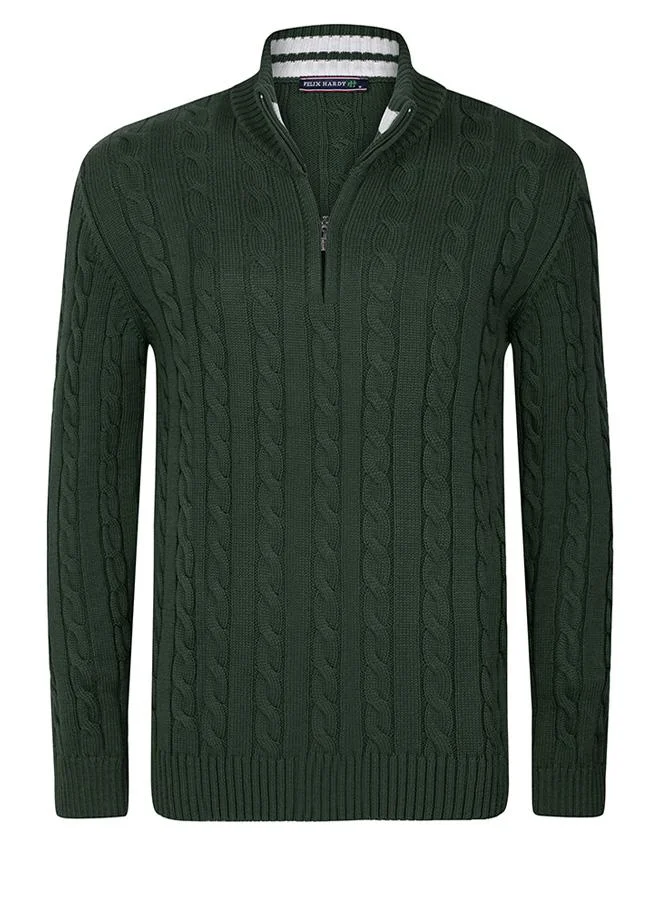 FELIX HARDY Cable Knit Half Zipper Pullover