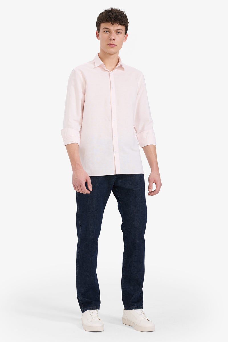 ديفاكتو قميص كتان صيفي كم طويل قصة عادية وياقة بولو - Image 3