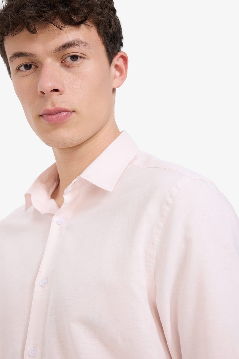 ديفاكتو قميص كتان صيفي كم طويل قصة عادية وياقة بولو - Image 4