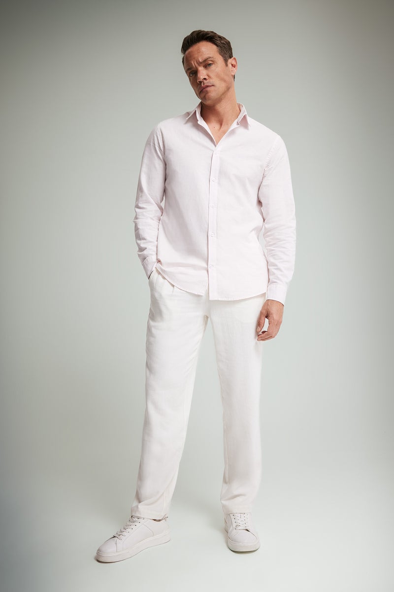 ديفاكتو قميص كتان صيفي كم طويل قصة عادية وياقة بولو - Image 2