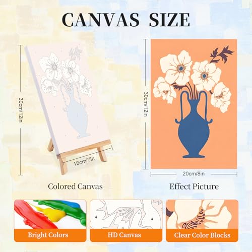 Okarina 4 Pack Paint by Numbers Kit for Adults with Frame Flowers, Framed Paint by Number for Adults Beginner with Wooden Easel, Floral Vase DIY Painting by Numbers Canvas Framed for Home Decor 8 x 12 Inch - Image 2