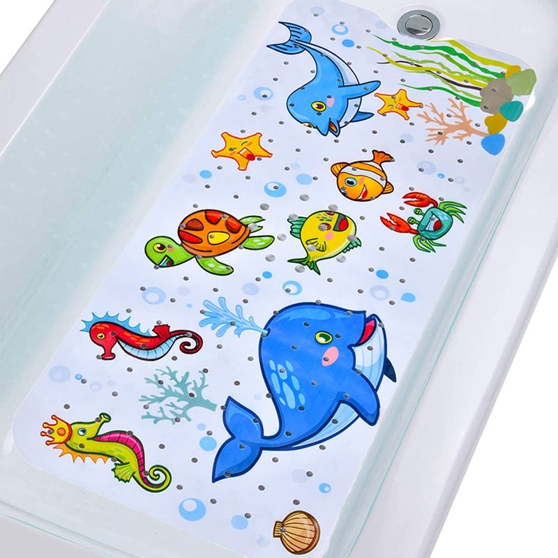Tubozadi Baby Bath Mat for Tub Kids Non Slip Bathtub Mats Baby Extra Long 40X16 Inch Bathroom Toddler Anti Slip Shower Mat with Suction Cups  Drain HolesMachine WashableWhale