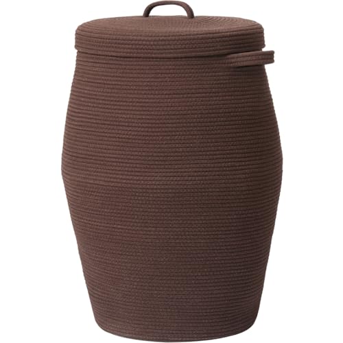 Cottonphant 26"x20" Handcrafted Tall Cotton Rope Basket with Lid, Stylish Flagon Shape with Cover, Clothes Hamper with Top, for Bedroom and Living Room, All Dark Brown - Image 1