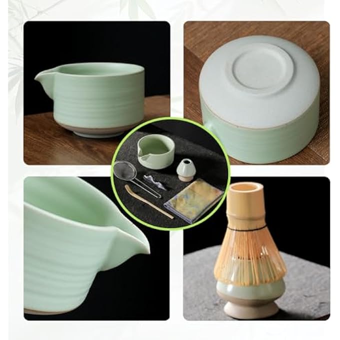 FDTY مجموعة خفاقة ماتشا من 7 قطع، تشاوان فاخر مع فوهة، خفاقة من الخيزران، منخل من الفولاذ المقاوم للصدأ، أدوات حفل شاي ياباني كاملة مع حاملات سيراميك، حامل مغرفة، مجموعة بداية مثالية للاتيه - Image 5