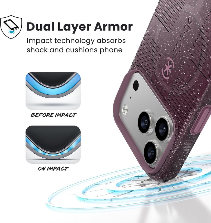 Speck CANDYSHELL Grip +MS Case for iPhone 17 Pro - Plumberry Glitter | Slim Protective Grip | Drop Protection | MagSafe Compatible - Image 3