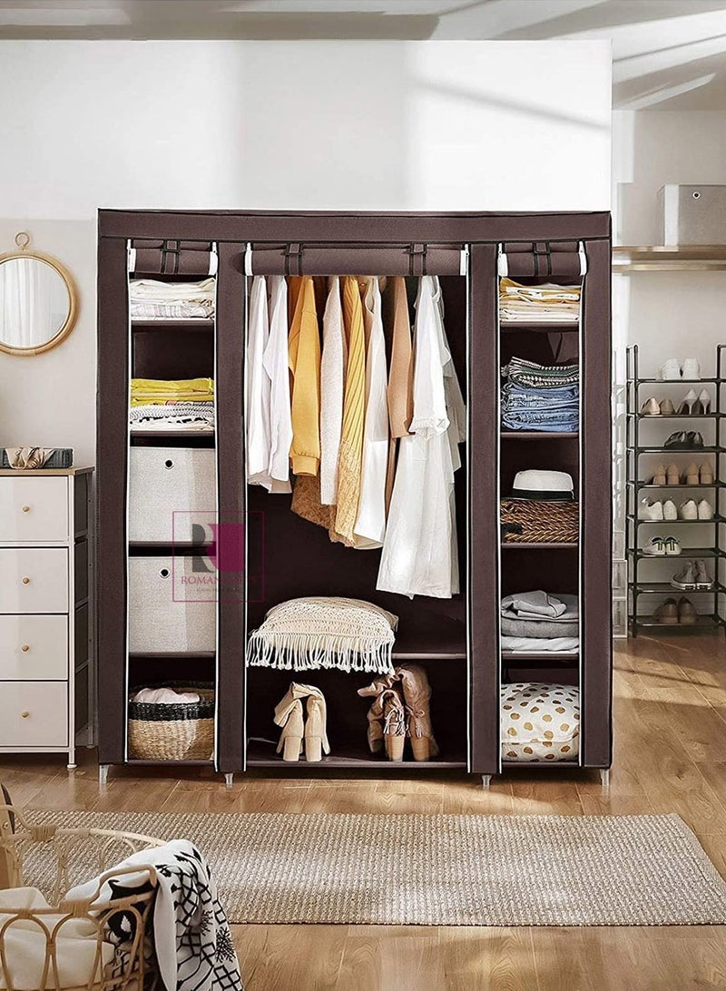 Roman Gifts Portable Wardrobe Foldable Closet Clothes Storage Organizer with Hanging Rail Shelves Fabric Cover for Bedroom - Image 2