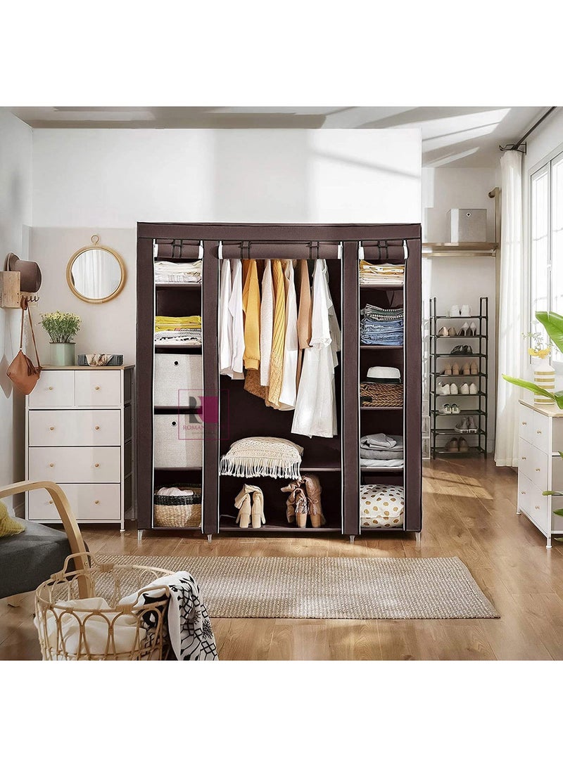 Roman Gifts Portable Wardrobe Foldable Closet Clothes Storage Organizer with Hanging Rail Shelves Fabric Cover for Bedroom - Image 4