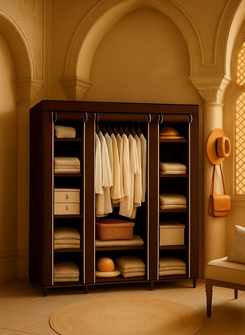 Roman Gifts Portable Wardrobe Foldable Closet Clothes Storage Organizer with Hanging Rail Shelves Fabric Cover for Bedroom - Image 1