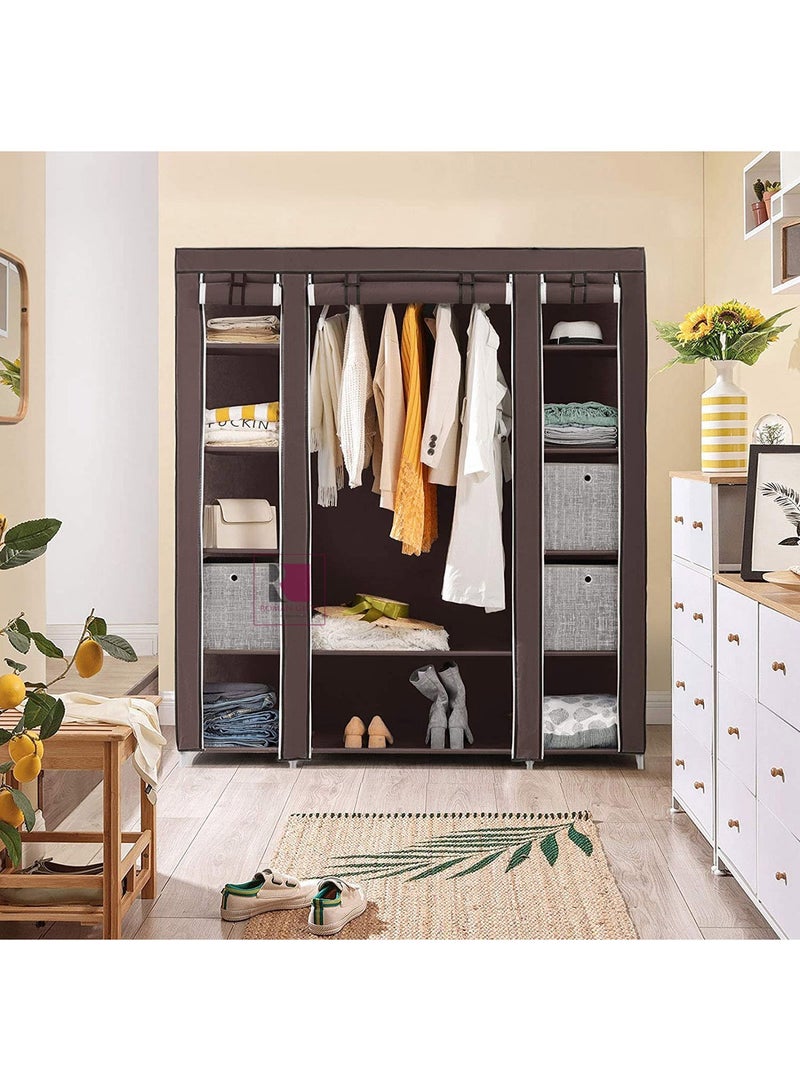 Roman Gifts Portable Wardrobe Foldable Closet Clothes Storage Organizer with Hanging Rail Shelves Fabric Cover for Bedroom - Image 3