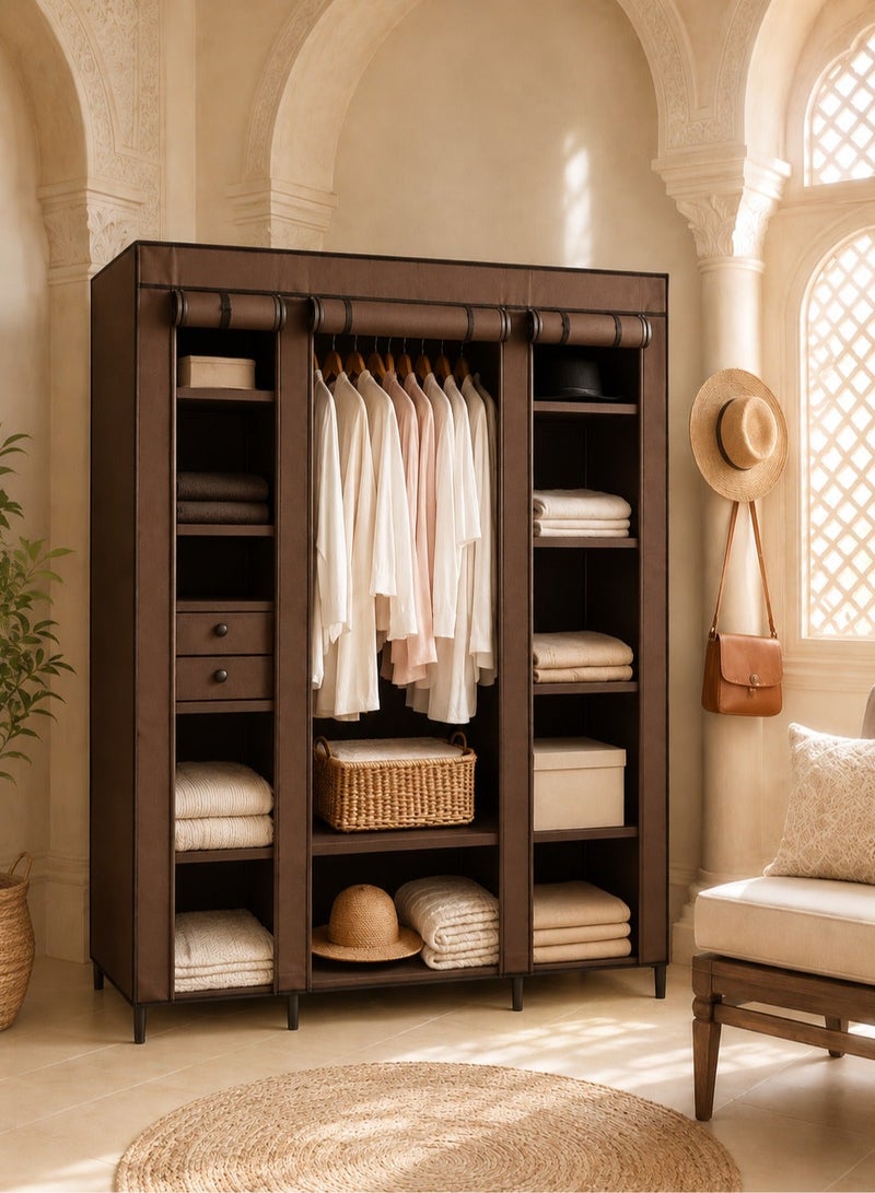 Roman Gifts Portable Wardrobe Foldable Closet Clothes Storage Organizer with Hanging Rail Shelves Fabric Cover for Bedroom - Image 1
