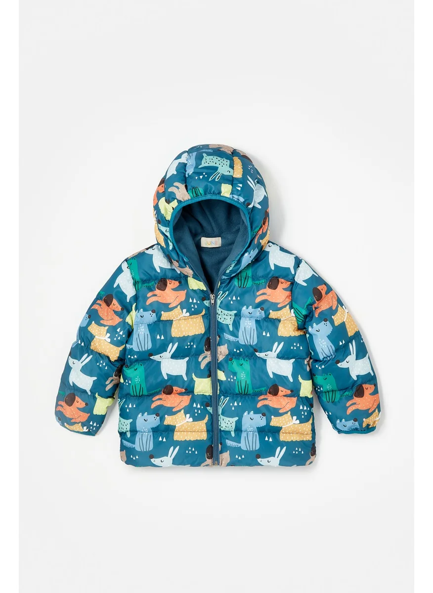 جون Dog Patterned Boy's Coat with Fleece Inside