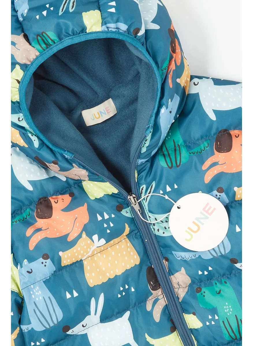 JUNE Dog Patterned Boy's Coat with Fleece Inside
