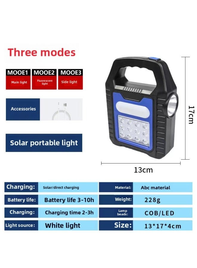 Strong Light Long-range Solar Flashlight LED Searchlight Rechargeable COB Maintenance Light Flood Light Flashlight-Color:Blue Led  - Image 1