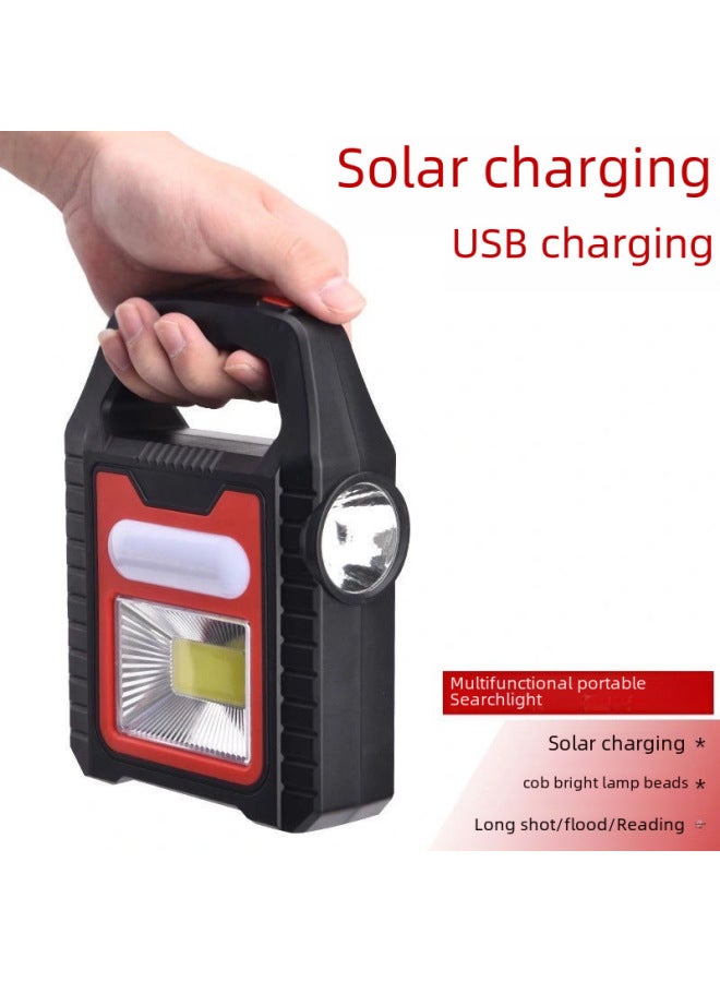 Strong Light Long-range Solar Flashlight LED Searchlight Rechargeable COB Maintenance Light Flood Light Flashlight-Color:Blue Led  - Image 4