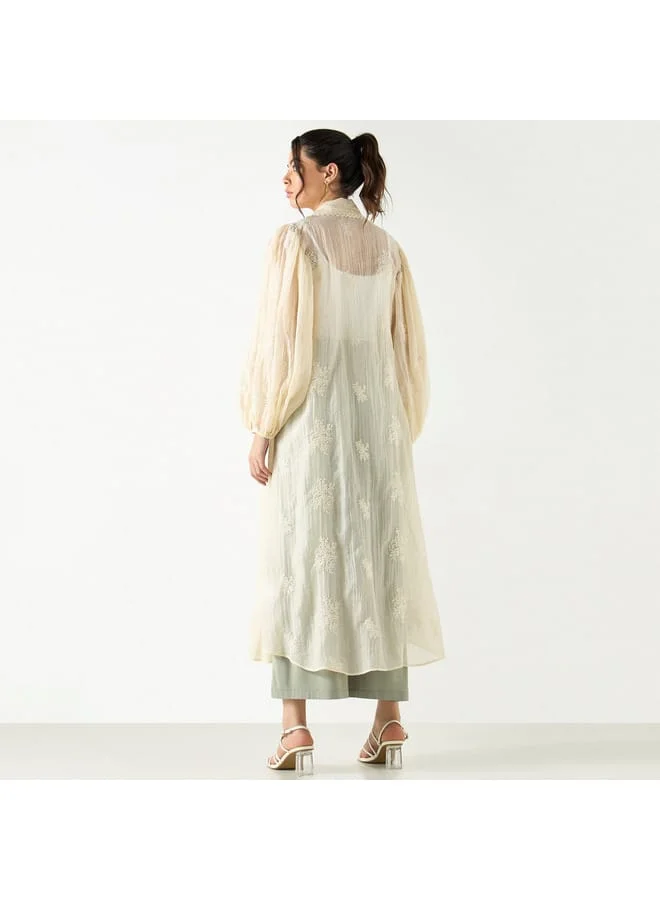 Iconic Iconic Embroidered Longline Shrug with Volume Sleeves