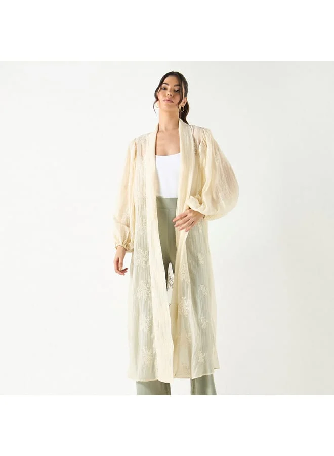 Iconic Iconic Embroidered Longline Shrug with Volume Sleeves