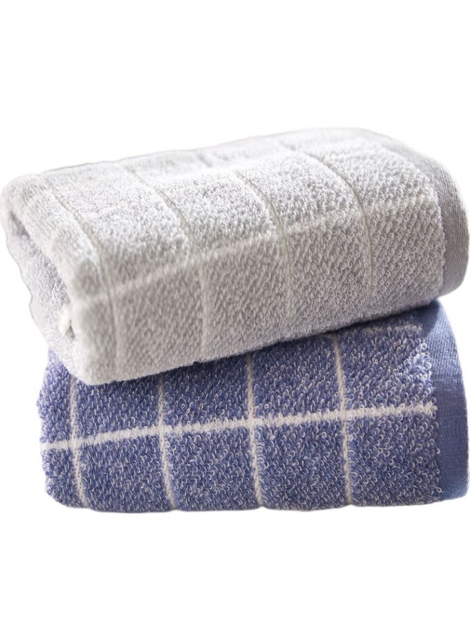 Grace (Grace) Towel And Home Textile, Classic Plaid Series Xinjiang Cotton Super Absorbent Face Towel, Two-Pack, Blue/Gray - Image 2