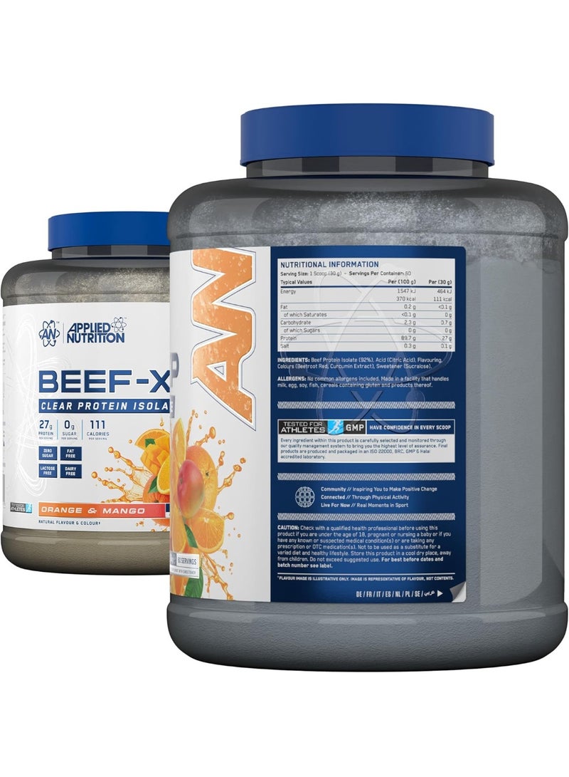 أبلايد نيوتريشن بيف إكس بي بروتين آيسوليت نقي (بنكة البرتقال والمانجو) 1.8 كجم - 28 جرام بروتين، خالي من اللاكتوز، خالي من الألبان - Image 2