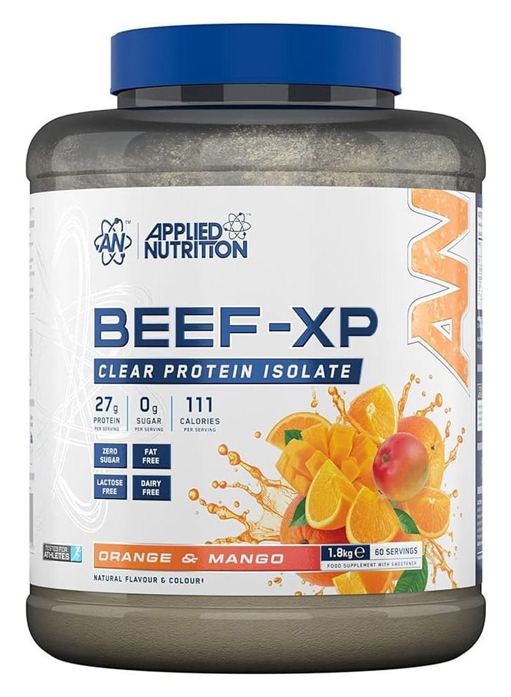 أبلايد نيوتريشن مكمل بروتين اللحم البقري المعزول Beef-XP Clear (نكهة البرتقال والمانجو) - عبوة 1.8 كجم؛ يوفر 27 جراماً من البروتين لكل حصة، مسحوق بروتين اللحم البقري المتحلل مائياً، خالٍ من اللاكتوز ومنتجات الألبان، قليل الدسم، وخالٍ تماماً من السكر - مشروب تغذية رياضية. - Image 1