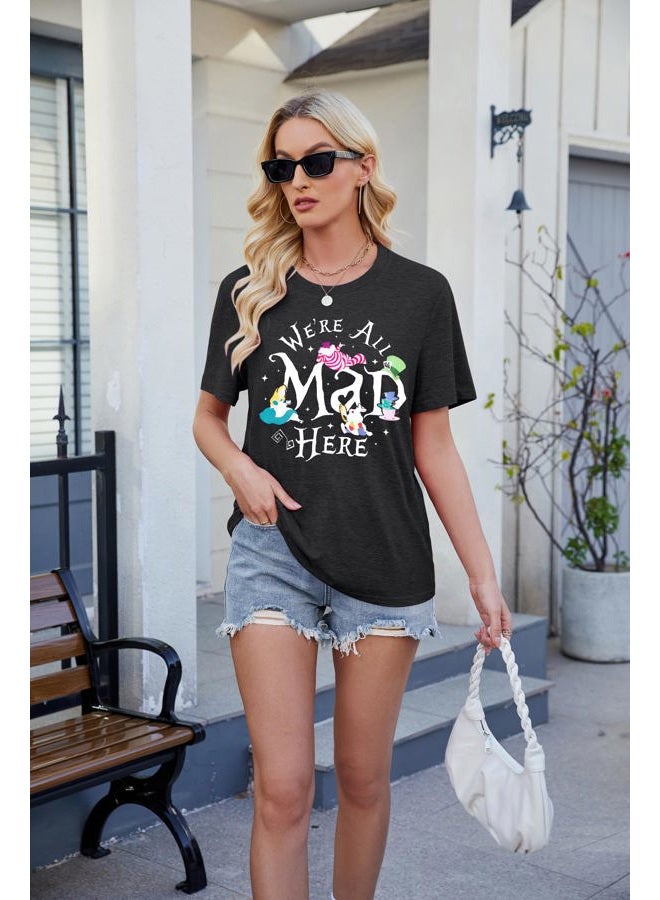 BANGELY Magical Shirt Women Magic Princess T-Shirt We're All Mad Here Fairy Graphic Shirts Vacation Party Casual Short Sleeve Top, Grey, XL - Image 4