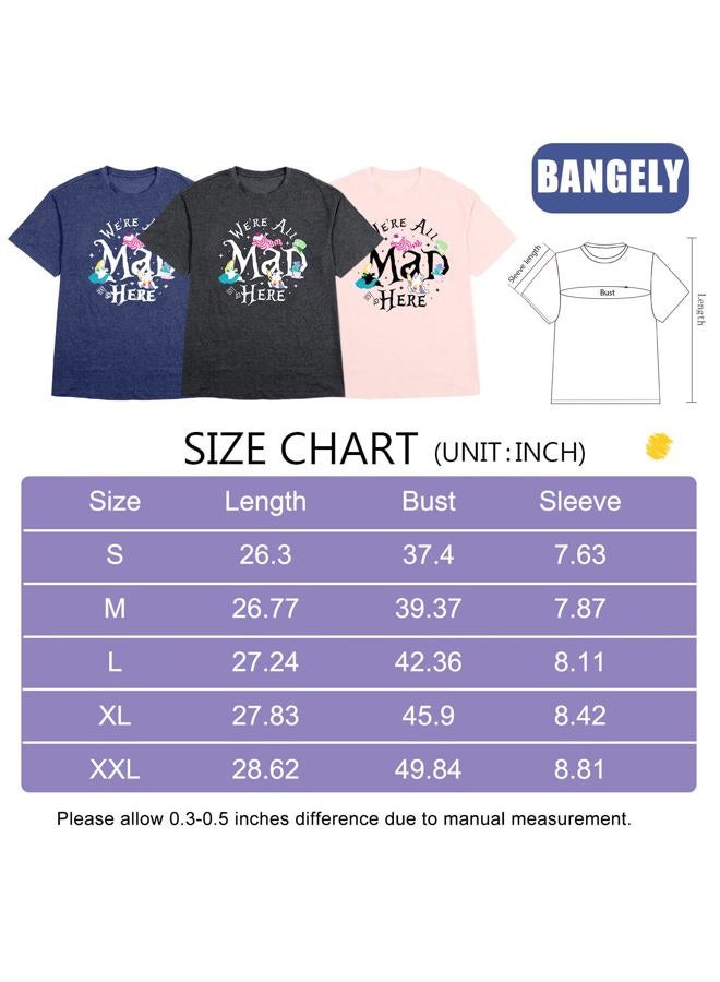 BANGELY Magical Shirt Women Magic Princess T-Shirt We're All Mad Here Fairy Graphic Shirts Vacation Party Casual Short Sleeve Top, Grey, XL - Image 5