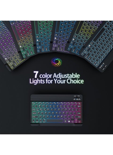 For Ipad Mobile Phone Tablet Computer Mute Wonderful Control Bluetooth Keyboard Wireless Charging Keyboard Mouse Suit Keyboard-Color:10inch Colorful Backlight (rgb Three Colors)-Product Type:Full Color Pink (comes With Data Cable)