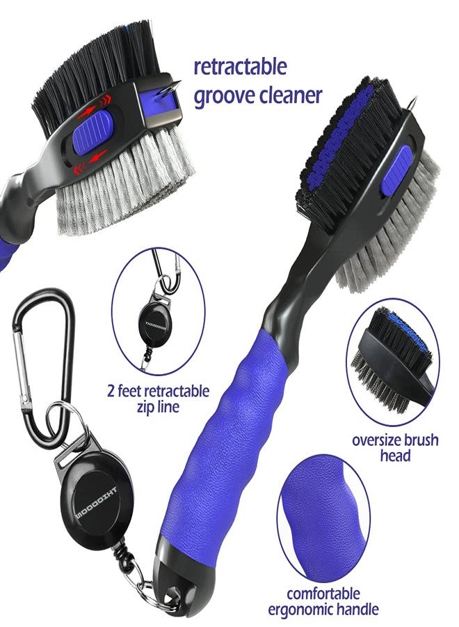 THIODOON 2 Pack Golf Club Brushes and Groove Cleaner 2 ft Retractable Zipline Carabiner Oversized Golf Brush Head with Retractable Spike Comfortable Grip Golf Club Cleaner - Image 3