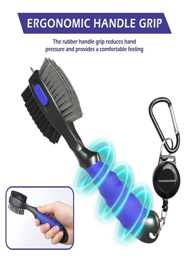 THIODOON 2 Pack Golf Club Brushes and Groove Cleaner 2 ft Retractable Zipline Carabiner Oversized Golf Brush Head with Retractable Spike Comfortable Grip Golf Club Cleaner - Image 5
