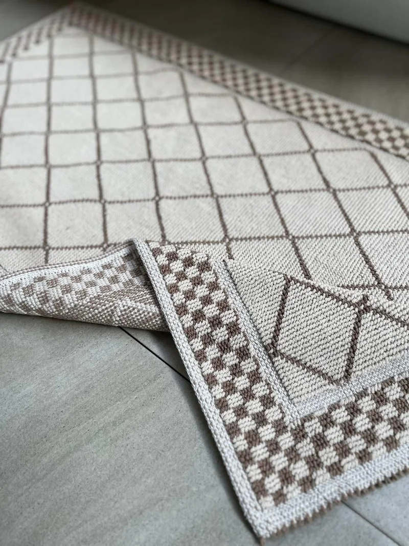 بلونيتي September Cotton 2-Piece Bathroom Mat Set 55x100+50x55 Cm - Beige