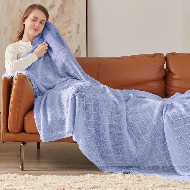 inhand Knitted Throw Blanket for Couch and Bed, Soft Living Room Home Decor Knitted Blanket with Tassel, Outdoor Lightweight Breathable Summer Blanket, Farmhouse Warm Woven Decorative, 50"x60" - Image 3