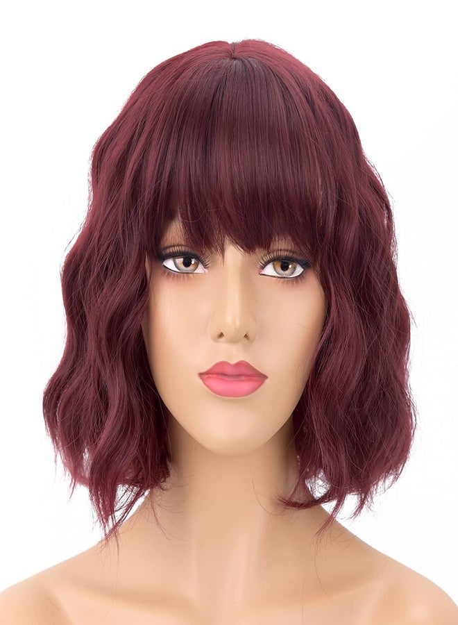 LANOVA Burgundy Wig with Bangs, Red Short Curly Wigs for Women, Synthetic Curly Wig, Red Wigs, Burgundy Wigs, 10 inch LANOVA-134-3 - Image 2