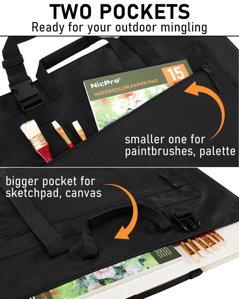 Nicpro Light Weight Art Portfolio Bag, 18x 24 Inches Waterproof Nylon Art Portfolio Case with Shoulder & Handle Carry, for Artwork, Poster, Sketch Drawing, Canvas, Photography, Solar Panel Storage - Image 5