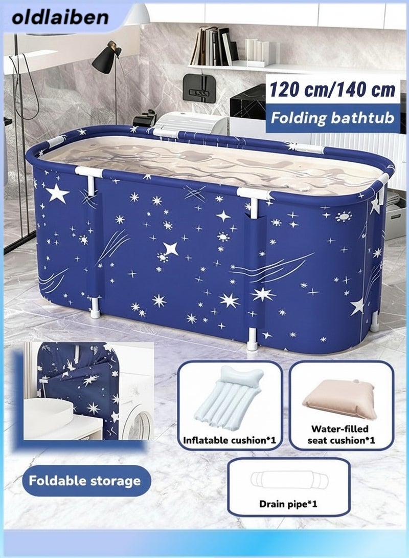 الدليبن حوض استحمام قابل للطي كبير جدًا، حوض استحمام قائم بذاته، حوض استحمام سبا قابل للطي لكابينة الاستحمام، حمام عائلي منفصل، حوض استحمام سبا للاستحمام بالثلج الساخن (أزرق) - Image 1