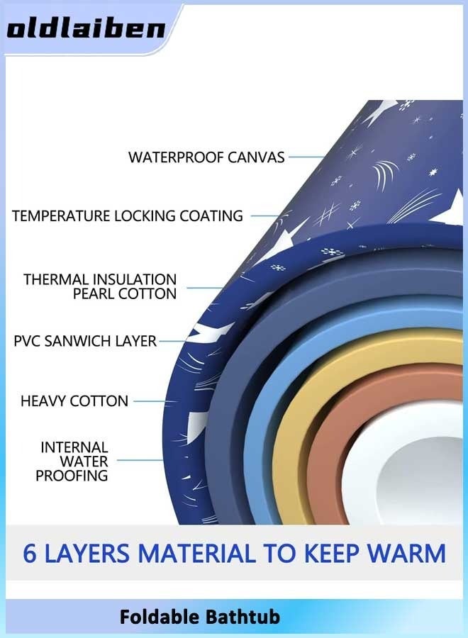الدليبن حوض استحمام قابل للطي كبير جدًا، حوض استحمام قائم بذاته، حوض استحمام سبا قابل للطي لكابينة الاستحمام، حمام عائلي منفصل، حوض استحمام سبا للاستحمام بالثلج الساخن (أزرق) - Image 4