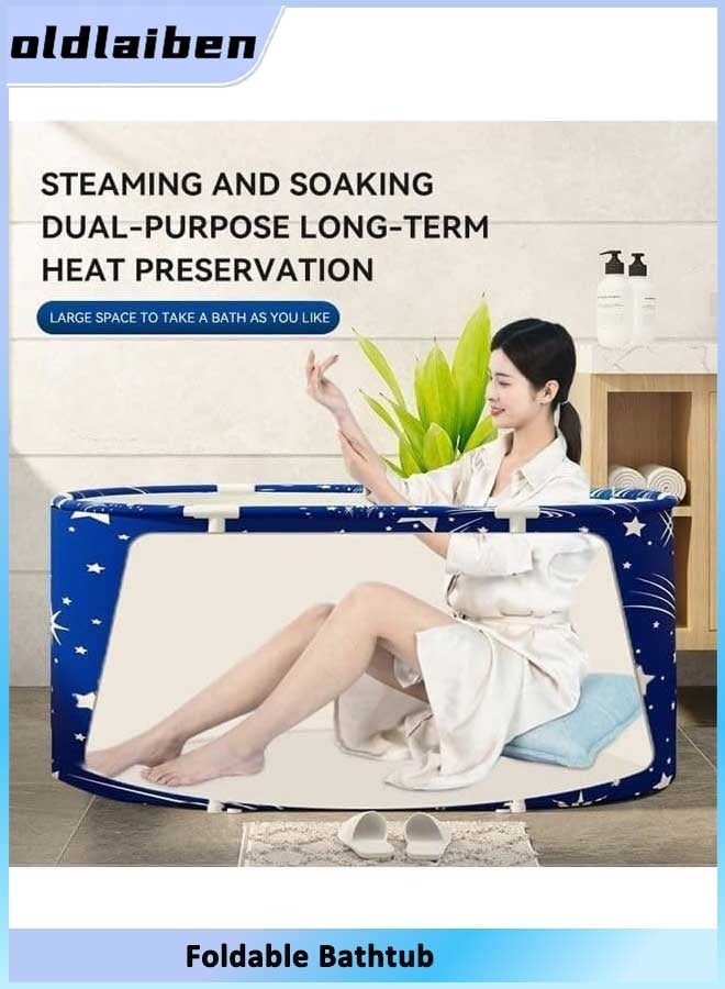 الدليبن حوض استحمام قابل للطي كبير جدًا، حوض استحمام قائم بذاته، حوض استحمام سبا قابل للطي لكابينة الاستحمام، حمام عائلي منفصل، حوض استحمام سبا للاستحمام بالثلج الساخن (أزرق) - Image 3