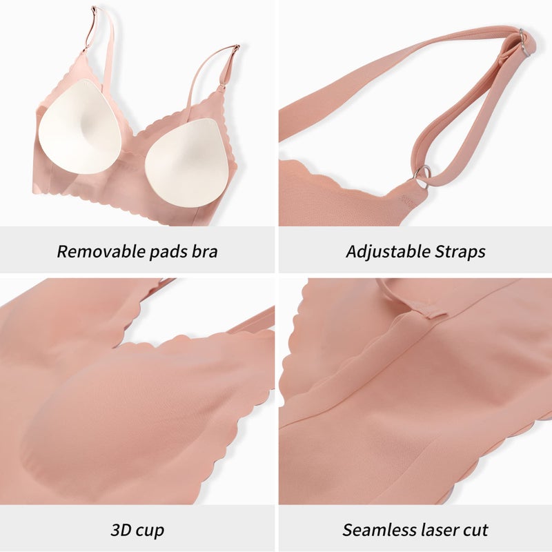 DEANGELMON 4 Pieces V Neck Bralettes Padded Seamless Adjustable Straps Bra Everyday Basic Sleeping Bras (4P4,S) - Image 5
