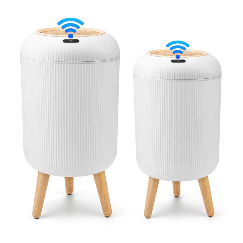 Pukomc 2 Pack Automatic Trash Can 12L /3 Gallon and 10L /2.64 Gallon Bathroom Trash Bin with Lid Touchless Small Smart Motion Sensor Garbage Cans for Kitchen, Bathroom,Living Room and Bedroom - Image 1