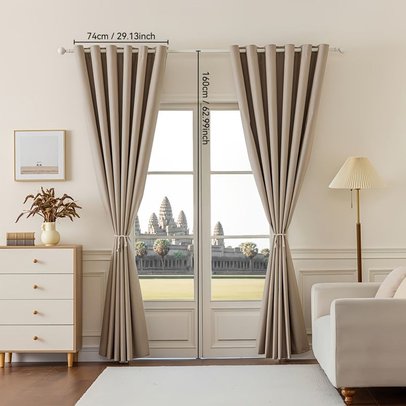 2pcs 100 Percent Light Blocking Thermal Insulated Curtain 74cm X 160cm Double Reinforced Blackout Drapes With Grommets For Bedroom Living Room Balcony - Image 3