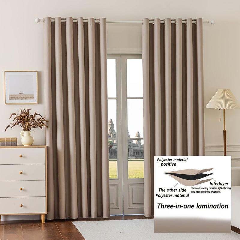 2pcs 100 Percent Light Blocking Thermal Insulated Curtain 74cm X 160cm Double Reinforced Blackout Drapes With Grommets For Bedroom Living Room Balcony - Image 4